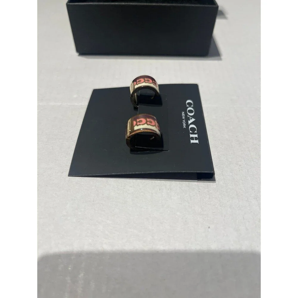 Coach Signature C Huggie Earrings - Pink, Burgundy New - Picture 4 of 5